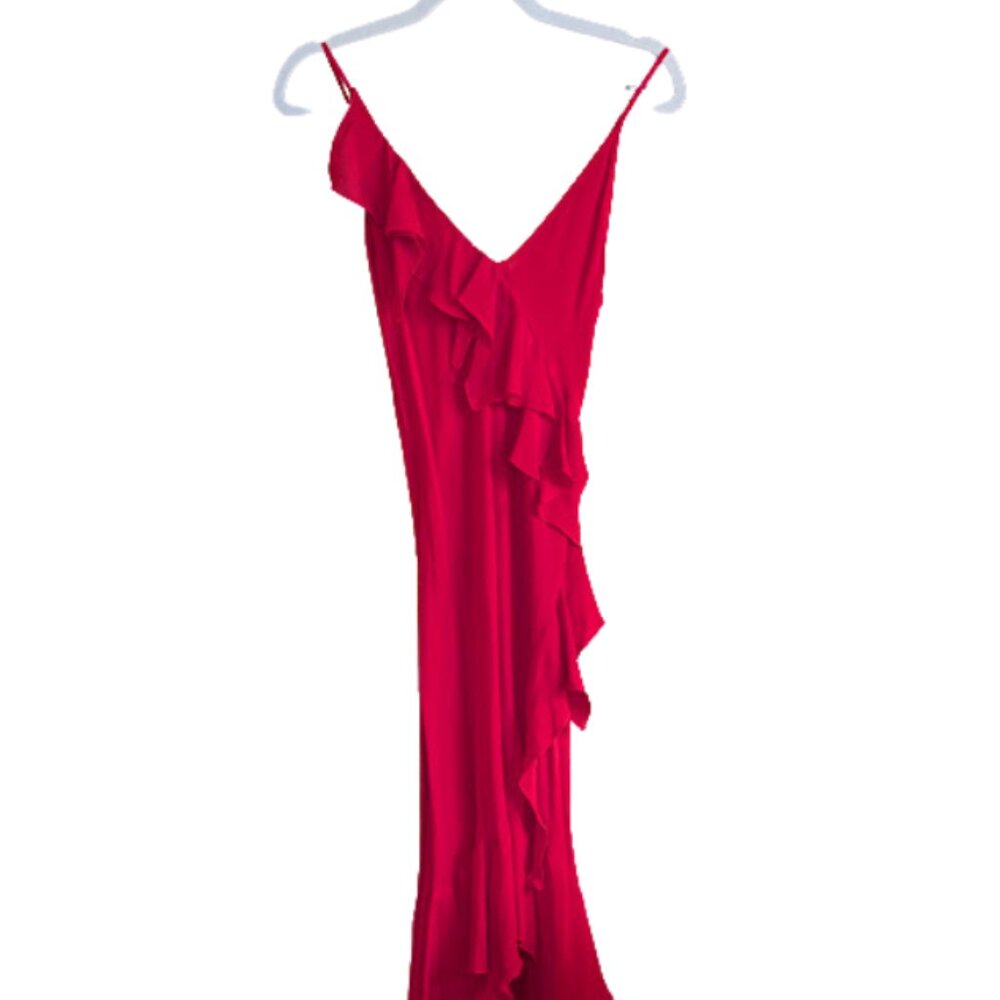 Zara Woman Red Ruffle Silk Maxi Dress | Size 4